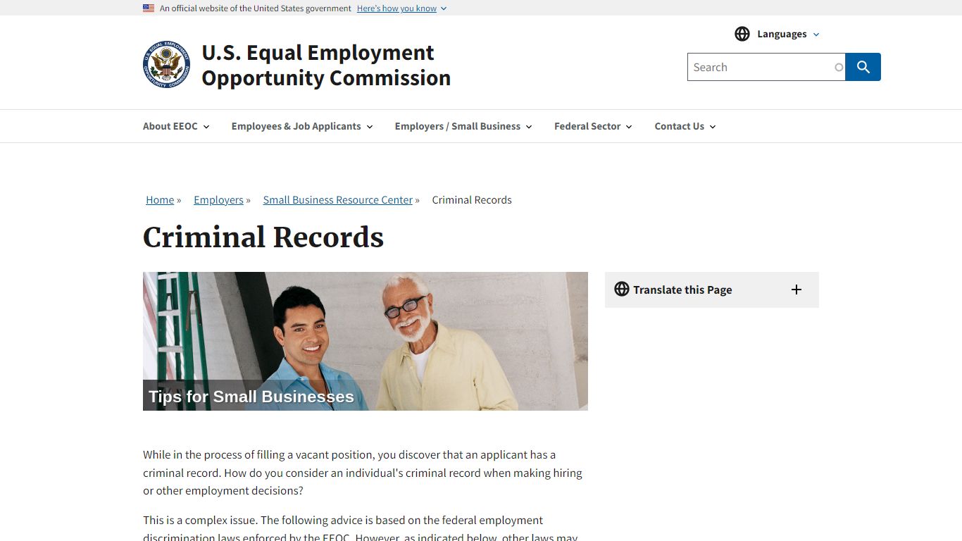 Criminal Records | U.S. Equal Employment Opportunity Commission - US EEOC